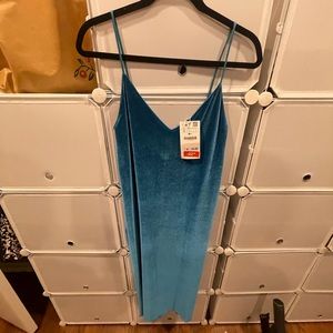 Zara spaghetti velvet aqua dress.midi length.gorgeous color for the holidays